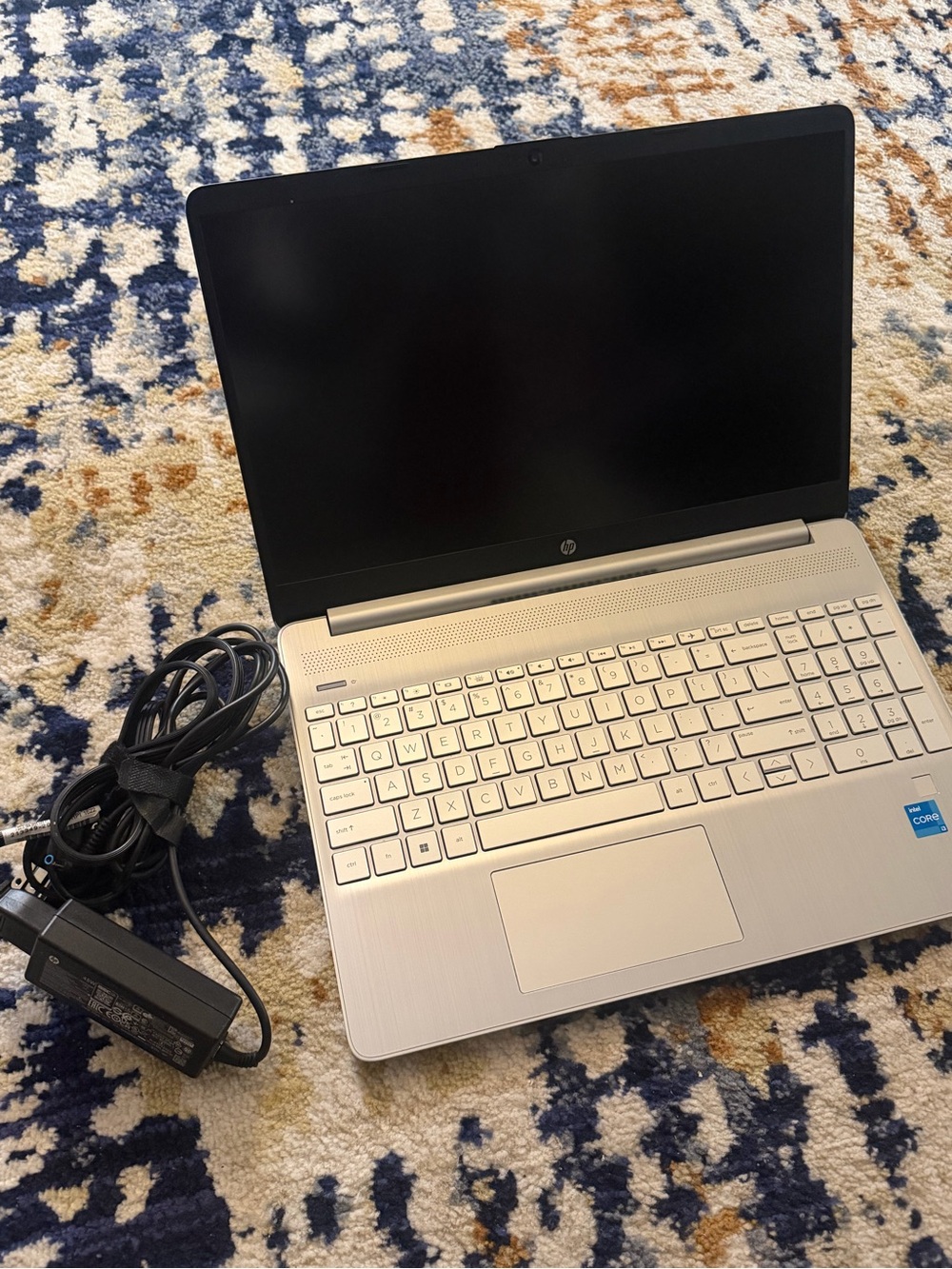 HP Silver and Black Laptop with Charger